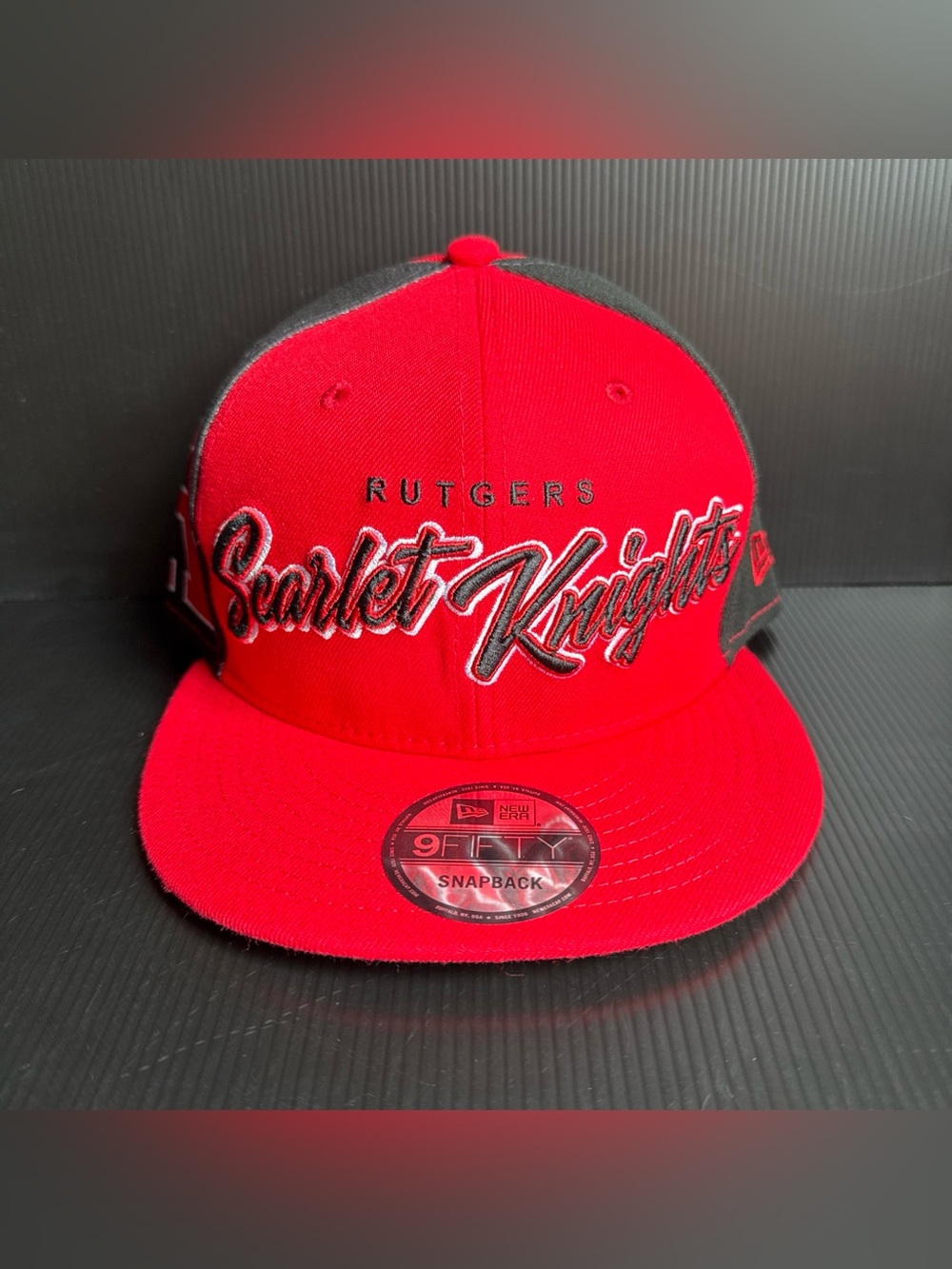 NWT New Era Rutgers Scarlet Knights Red Black Team Script Snapback Hat Cap